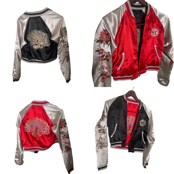 Y2K It Jeans Reversible Embroidered Oriental Silky Peacock Jacket 🦚 - Picture 3 of 15